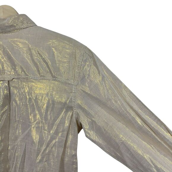 Victoria Jones Petites Medium PM Button Front Shirt Metallic Shiny Womens - Picture 11 of 13